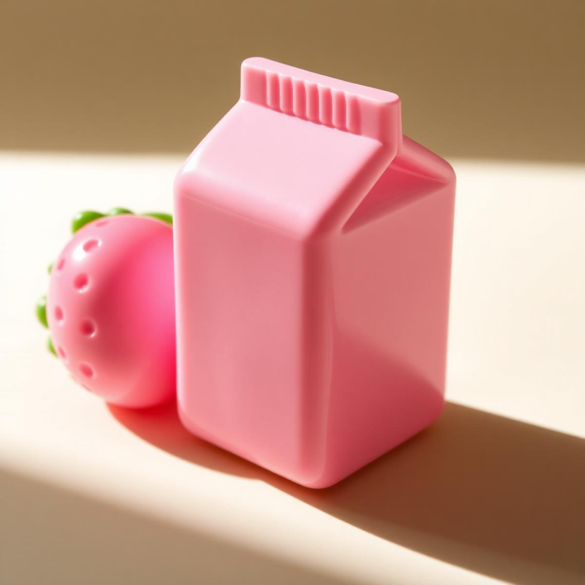 Pastel strawberry milk carton squishy toy being squeezed